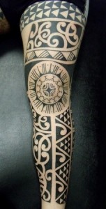 Polynesian Tribal Calf Tattoos