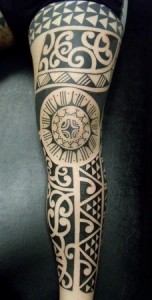 Polynesian Tribal Calf Tattoos