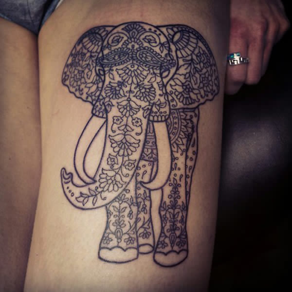 Leg fashion line elephant tattoo pattern