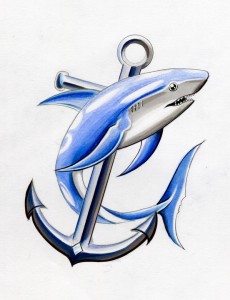 Blue Tribal Shark Tattoo