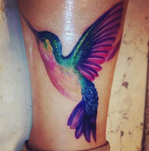 Colorful Tribal Hummingbird Tattoo