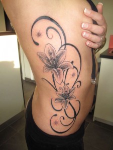 Flower Tribal Side Tattoos