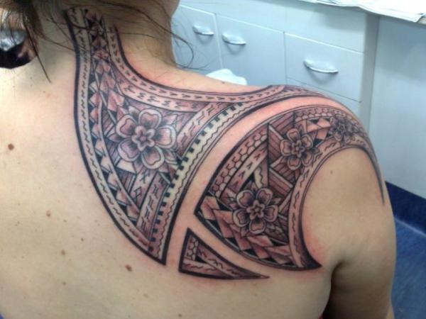 Tribal Half Sleeve And Side Neck Tattoo