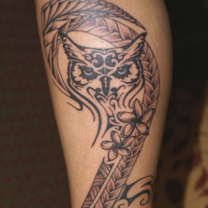 Hawaiian Tribal Owl Tattoo