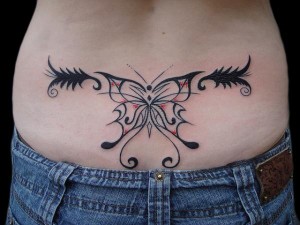 Lower Back Tribal Butterfly Tattoos