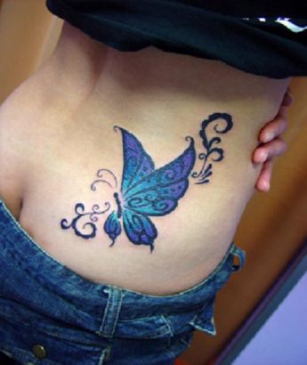 One line butterfly tattoo on hip