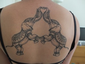 Tribal Elephant Tattoo on Back