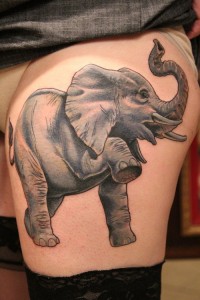 Tribal Elephant Tattoo on Thigh