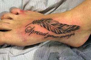 Tribal Feather Tattoo on Foot