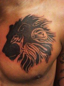 Tribal Lion Chest Tattoos