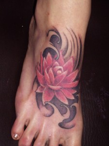 Tribal Lotus Flower Tattoo on Foot