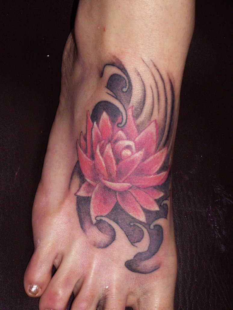 Five Lotus Flower Foot Tattoo For You