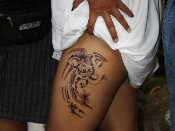 100 Tribal Black  White Flower Thigh Tattoo Design png  jpg 2023