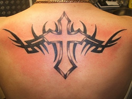 Angel cross back tattoo  Balibulldogtattoos Blog